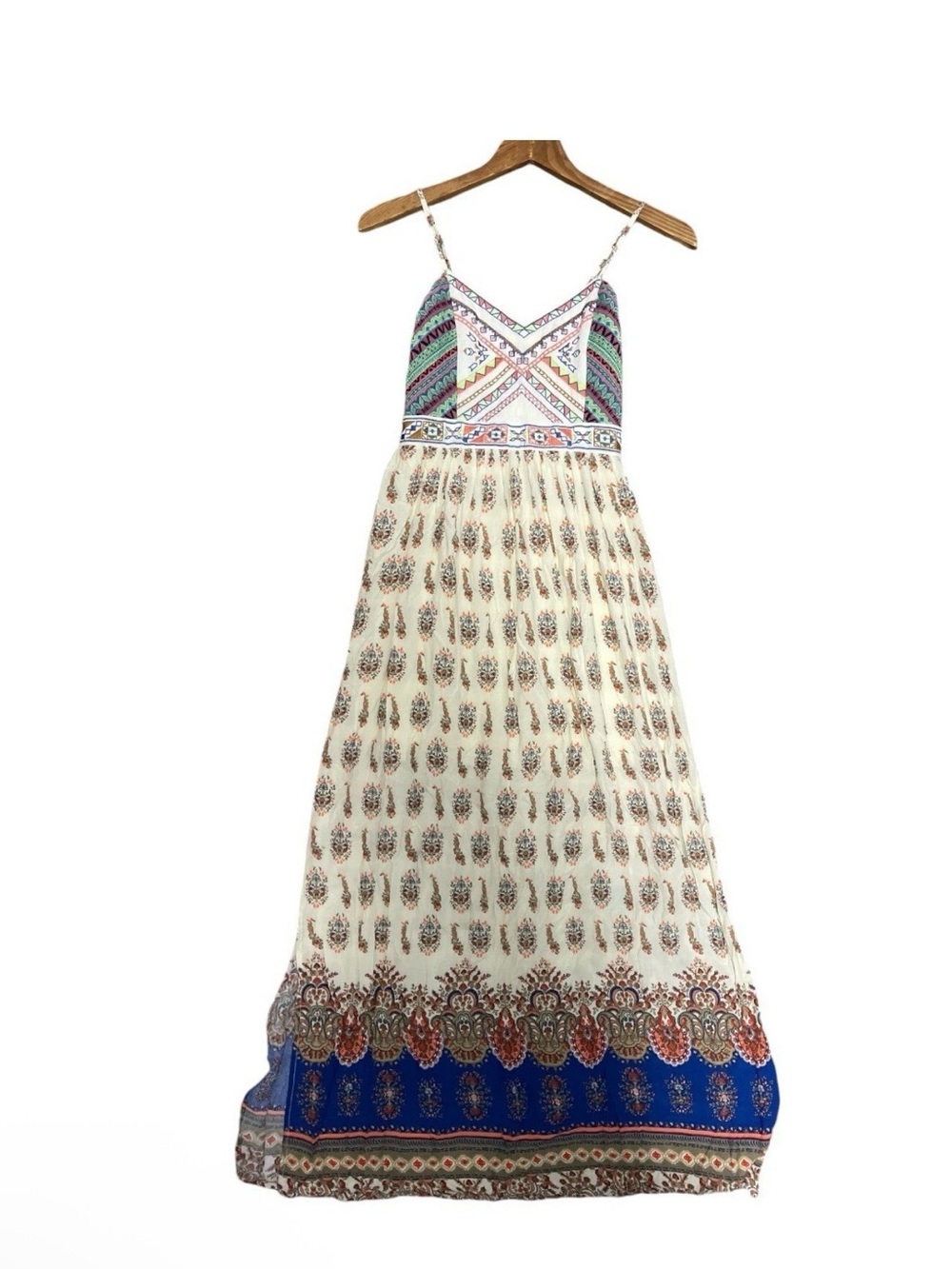 Flying Tomato Cream Maxi Dress with Multicolor Embroidered Bodice